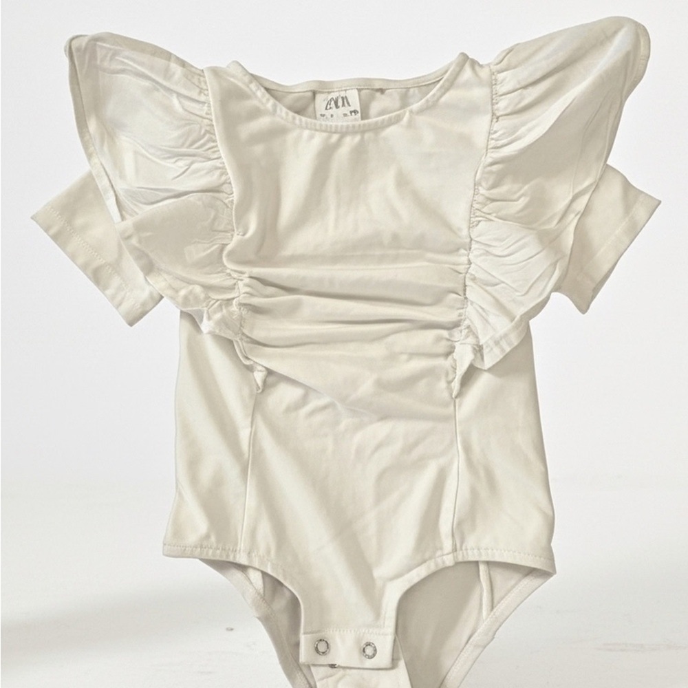 Zara White Ruffle Sleeve One-Piece Bodysuit